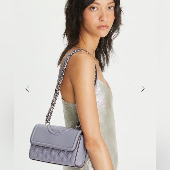 New Tory Burch SMALL FLEMING CONVERTIBLE SHOULDER BAG Gray blue - Picture 10 of 10